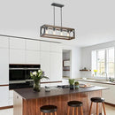 XINGQI Rectangle Chandeliers 31.5" Farmhouse Kitchen Island Lighting Fixture Over Table Modern Vintage Linear Hanging 4-Light for Dining Room Living Room Black Wood Grain Finish with Glass Lampshade by CozyNest Decor