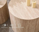 CIMOTA Round Wood Nesting Coffee Table Set of 2, Modern Circle Travertine End Side Table Sets for Living Room, Light Wooden Color/No Assembling by CozyNest Decor
