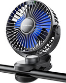 SWEETFULL Portable Clip on Fan - Battery Operated Stroller Fan, 4000mAh Small Rechargeable Fans with LED Display, 4 Speeds, Mini Personal Cooling Desk Cooler for Golf Cart Travel Camping Gym (Black) by TinyTreasures Baby Boutique