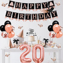 20th Birthday Decorations for Girls Women - 56pcs Rose Gold Happy 20th Banner, 20th Birthday Crown Sash, Cake Topper, Number 20 balloons, 3D Butterflies, 4 Balloon Stands kits by TinyTreasures Baby Boutique
