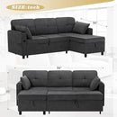 84 Inches Fabric Sectional Sofa w/Pull Out Sofa Bed & Adjustable Back, Tufted L Shaped Couch w/Storage Chaise, Sleeper Sectional Sofa w/USB Port & Cup Holders for Living Room, Grey by CozyNest Decor