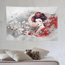Japanese Geisha Tapestry Asian Red Cherry Blossom Traditional Kimono Folk Tapestries Home Decor for Living Room Bedroom Apartment Farmhouse Dorm 60"x40" by CozyNest Decor