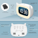 Kids Alarm Clock with Night Light & 18 Ringtones,Rechargeable,Cute Cat Ear Clock for Boys Girls Birthday Presents,Digital Clock for Children's Bedroom(White) by TinyTreasures Baby Boutique
