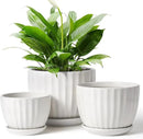 4/5/6 Inches Ceramic Plant Pots with Drainage Holes and Saucers, Round Flower Pots for Indoor Plant, Modern Flower Planters Set of 3 (White-Big Size) by CozyNest Decor