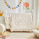 Mini Crib Bedding Set 3 Pieces Baby Boho Quilted Tufted Ruffles Comforter with Fitted Sheet and Ruffled Bed Skirt - Cute Shabby Baby Bedding Fits Mini Crib Only Cream White by TinyTreasures Baby Boutique