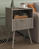 Nightstand,Modern Bedside Table with Storage Drawer and Open Wood Shelf, Accent Night Stand with Solid Wood Legs for Living Room, Bedroom and Small Spaces,Easy Assembly (Grey Oak) by CozyNest Decor