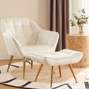 Beige Velvet Accent Chair with Ottoman ，Modern Reading Chair with Ottoman Set, Comfy Fuzzy Armchair Living Room Chair Lounge Chair with Metal Legs for Small Spaces Bedroom Apartment by CozyNest Decor
