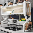 Kitchen sink rack dishwashing sink countertop dustproof cupboard storage multifunctional tableware storage drain rack double layer,KeepKitchen Sink Shlef Organized Space-Saving(White,75cm/29.5in) by CozyNest Decor