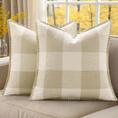 decorUhome Buffalo Plaid Check Fall Throw Pillow Covers 16x16 Set of 2, Outdoor Decorative Farmhouse Pillow Covers with Stitched Edge for Bed Couch Sofa, Cream White and Beige by CozyNest Decor