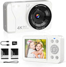 Digital Camera, 4K 64MP, 18X Zoom, Point and Shoot Digital Camera with 64GB TF Card & 2 Batteries, Portable Rechargeable Small Camera for Kids Teens Adult, White by TinyTreasures Baby Boutique