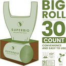 SUPERBIO 13 Gallon Compostable Kitchen Waste Bags with Handles, Food Scrap Bags Certified by BPI, OK compost INDUSTRIAL, 30 Count, 49.2L by GreenHaven Gardens