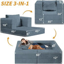 Folding Bean Bag Chair for Adults,3-in-1 Bean Bag Couch Faux Fur Floor Sofa Large Beanbag Convertible Bean Bag Sofa Bed with Pillow in Bedroom,Living Room,Apartment(Twin,Gray) by CozyNest Decor