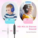 Kids Headphones Wired with Microphone, Over Ear 85/94dB Volume Limited Headphones with Share Port, Stereo Sound Foldable Headset for Teens/Boys/Girls-Black Red by TinyTreasures Baby Boutique