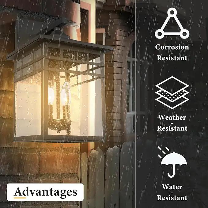 Outdoor Light Fixture Wall Mount, Black Exterior Light Fixture Wall Sconces with Seeded Glass for Front Porch, Large Waterproof Outdoor Square Wall Lantern Outside for House Doorway, photo 3 of 6