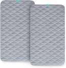 Waterproof Crib Mattress Protector Pad Cover 2 Pack 28" x 52", Anti Slip & Absorbent Waterproof Bed Pads for Standard Crib/Toddler Bed Quilted Machine Washable (Quilted Improved Thickness) Grey by TinyTreasures Baby Boutique