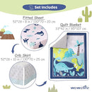Wowelife Dinosaur Crib Bedding Set for Boys Blue, Premium 3-Piece Baby Bedding Set, Nursery Crib Set, Newborn, Infant & Toddler Nursery Bed Set, Blue Dinosaur by TinyTreasures Baby Boutique