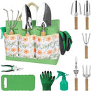 LeMotech Gardening Tools, 10-Piece Heavy Duty Garden Hand Tools Set with Wooden Handle, Durable Fashion Organizer Bag for Garden Supplies, Gardening Gifts for Women Grandmother, Yellow Floral Pattern by GreenHaven Gardens