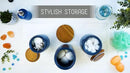 Nat & Jules Lidded Navy Blue 6 inch Ceramic and Wood Kitchen Canisters Set of 3 by CozyNest Decor