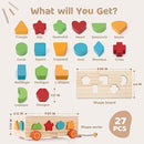 Shape Sorter - Montessori Wooden Learning Shapes Toy with 17 Shape Blocks - Early Education and Sensory Development Storage Pull Car for Toddlers, SSC03 by TinyTreasures Baby Boutique
