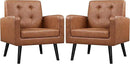Yaheetech Mid-Century Accent Chairs, PU Leather Modern Upholstered Living Room Chair, Cozy Armchair Button Tufted Back and Wood Legs for Bedroom/Office/Cafe, Retro Brown 2 PCS by CozyNest Decor