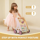 Pink Wooden Push Pull Sit to Stand Walker - Adjustable Learning Activity Center - Baby Learning to Walk - Educational Gift for Toddler Boy or Girl by TinyTreasures Baby Boutique