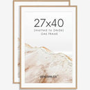 27x40 Poster Frame Set of 2 Natural Solid Oak Photo Frames with 24x36 Removable Mat Wall Hanging Large Handcrafted Frame with HD Plexiglass Wall and Tabletop Display Large Picture Frame by CozyNest Decor