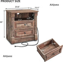 26" Tall Farmhouse Nightstand, 2 Drawers End Table w/Charging Station, 23.6" Wide Large Side Table w/Roman Column, Wood Rustic Sofa Table w/Open Shelf, Bedside Table for Bedroom, Light Brown by CozyNest Decor