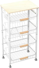 5-Layer Fruit Basket Kitchen Food Storage Organizer and Storage Rack, Stackable Storage cart with Desktop, Pull-Out Hollow Metal Storage Basket, Wheeled Sorting Rack Spice Rack by CozyNest Decor