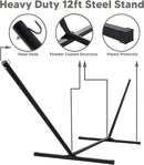 SUNCREAT 55 Inch Extra Large Double Hammock with 12 ft Stand, 475lbs Capacity, Outdoor Portable Hammock with Hardwood Spreader Bar, Extra Large Pillow, Brown by GreenHaven Gardens