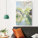 Small bridge stream house Jiangnan style landscape poster suitable for living room bedroom office natural oil painting poster by CozyNest Decor