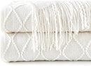 inhand Knitted Throw Blankets for Couch and Bed, Soft Cozy Knit Blanket with Tassel, Off White Lightweight Decorative Blankets and Throws, Farmhouse Warm Woven Blanket for Men and Women, 60"x80" by CozyNest Decor