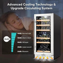 Tylza Mini Fridge 15 Inch Wine Cooler Under Counter, 33 Bottle Dual Zone Wine Fridge with Stainless Steel, Wine Refrigerator Freestanding, Built-in Wine Cellars by CozyNest Decor