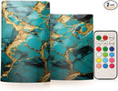 Flickering Flameless Candles, Turquoise Golden Marble LED Candles with Remote Timer, Set of 2 Battery Operated Candle for Valentine Wedding Birthday by GreenHaven Gardens