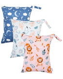 ALVABABY 3 Cloth Diaper Wet Dry Bags Waterproof Reusable with Two Zippered Pockets Travel Beach Pool Daycare Soiled Baby Items Yoga Gym Bag for Swimsuits or Wet Clothes Small Medium Large 3L-ZM29 by TinyTreasures Baby Boutique