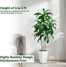 Artificial Dracaena Tree Artificial Silk Tree Faux Tree with White Tall Planter Fake Tropical Yucca Floor Plant (1, White Tall Planter, 5 FT) by CozyNest Decor