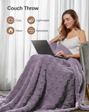 Pawque Super Soft Cozy Throw Blanket Twin Size for Couch Bed, Fluffy Sherpa Fleece Reversible Thick Warm Fuzzy Blanket for All-Season, 3D Checkered Jacquard Decorative Blankets, Purple, 60" x 80" by CozyNest Decor