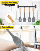 Pack of 4 Silicone Kitchen Utensils Set, Non Stick Solid Spatulas and Heat Resistant Slotted Spoons with Wooden Handle, Ideal BPA Free Cooking Utensils for Mixing,Serving,Turning,Stirring(GRAY) by CozyNest Decor