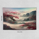 Japanese Tapestry, Red Plum Cherry Blossom Mountain, Asian Wall Art, Nature Landscape for Bedroom & Living Room Decor, 60"x40" by CozyNest Decor