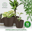 Planter Pots with Drainage Holes - Lightweight, Durable & Space-Saving Pots for Indoor and Outdoor - Versatile Functionality, Simple Modern Design, Set of 10 Plastic Planter Pots - Brown by GreenHaven Gardens
