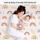Foldable Baby Play Mat, PIGLOG 50x50 Playpen Mat, Safe Foam Playmat for Tummy Time, Waterproof Playmats for Babies and Toddlers Kids, Reversible Portable Baby Floor Mat for Infant, Rainbow Rain by TinyTreasures Baby Boutique