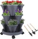 Vertical Planter 3 Tier Stackable Planters Garden Planters Strawberry Herb Flower and Vegetable Planter Indoor Outdoor Gardening Pots with Removable Wheels and Tools by GreenHaven Gardens