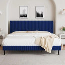King Size Bed Frame and Headboard, Velvet Upholstered Platform Bed with Vertical Channel Tufted Headboard and Footboard, No Box Spring Required, Easy Assembly, Blue by CozyNest Decor