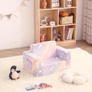 Toddler Chair Kids Couch, 2-in-1 Toddler Soft Sherpa Couch Fold Out Armchair with Removable Cover, Convertible Reading Chair Toddler Sofa for Kids, Glow in The Dark Purple Horse by CozyNest Decor