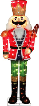5FT Lighted Nutcracker with Candy Cane for Christmas Decoration, 3D Pre-Lit Iridescent Soldier Xmas Decor with 100 Warm White Lights, Glittered Standing Holiday Display for Outdoor, Indoor by CozyNest Decor