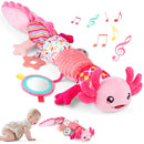 Baby Girls Toys 0-6 6-12 Months,Sensory Axolotl Caterpillar Toys Baby Rattles Musical Tummy Time Toys for 0 3 6 9 12 Months Stuffed Plush with Crinkle, Mirror,Teether for Infant Newborn Shower Gifts by TinyTreasures Baby Boutique