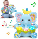 Baby Elephant Musical Stuffed Animals Toy with Light-Up Music & Crinkle,Infant Bilingual Early Learning Education Toys,1st Easter Basket Shower Stuffers for 0-3-6-12+ Months Boy Girl Gifts,Blue by TinyTreasures Baby Boutique