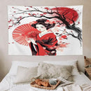 Japanese Red Geisha Tapestry Asian Cherry Blossom Traditional Kimono Folk Tapestries Home Decor for Living Room Bedroom Apartment Farmhouse Dorm 60"x40" by CozyNest Decor