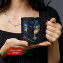 Custom Cute Cat Coffee Mug With Northern Lights, Customized Name Ceramic Mug 11oz 15oz, Beautiful Nature Scene Mug, Personalized Animal Lovers Black Cup, Gift For Pet Enthusiasts by CozyNest Decor