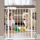 Narrow Baby Gates for Stairs Doorways Auto Close Tension White Metal Child Pet Safety Gates with Pressure Mount 29-34 Inch Wide by TinyTreasures Baby Boutique