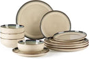 GBHOME Ceramic Dinnerware Sets for 4, 12 Pieces Stoneware Plates and Bowls Sets, Scratch Resistant Dishes, Dishwasher & Microwave Safe, Reactive Glaze-Gravel by CozyNest Decor